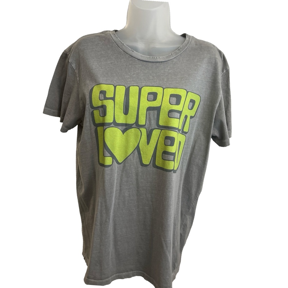 Twenty6 Designs Gray & Chartreuse Super Loved Distressed Tee Size M
